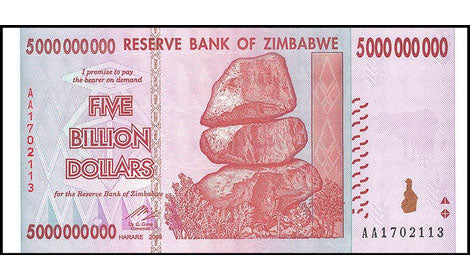 Zimbabwe 5 Billion Dollar Note