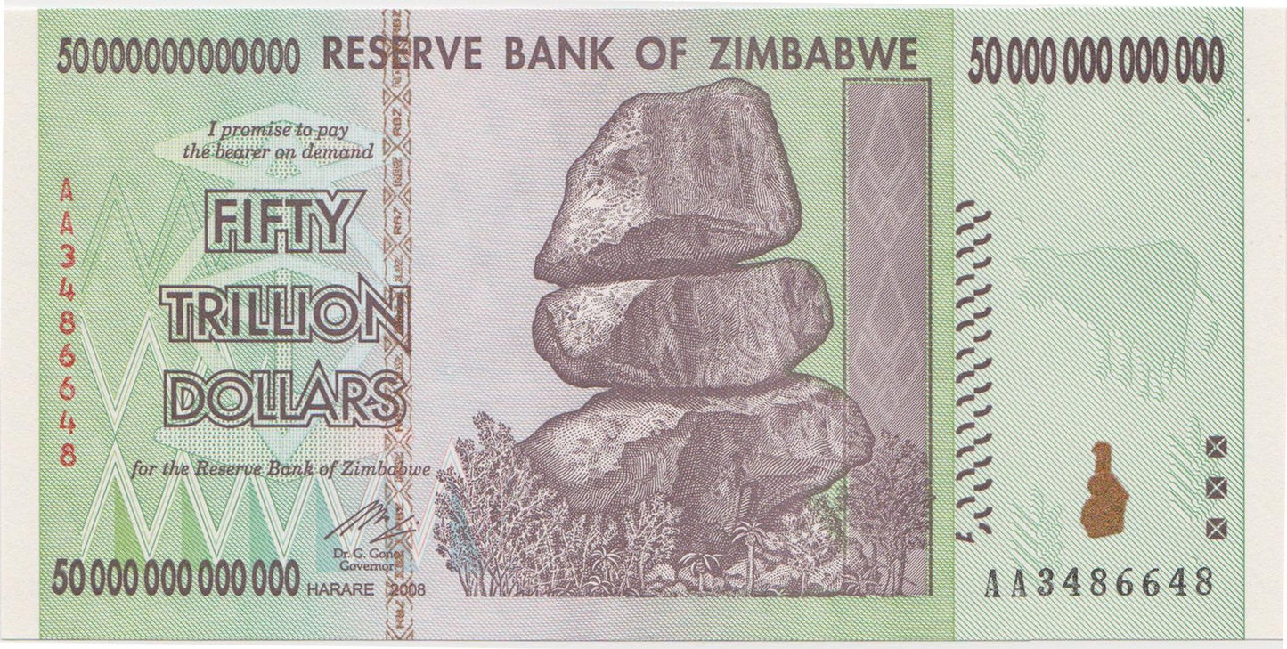 Zimbabwe 50 Trillion Dollar Note