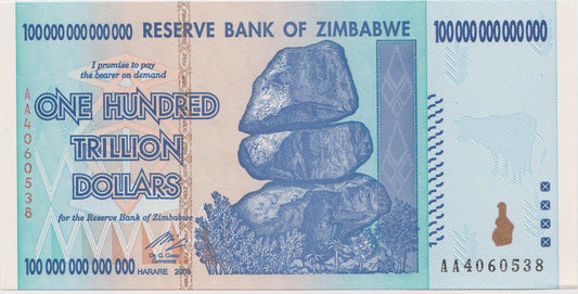 Zimbabwe 100 Trillion Dollar Note