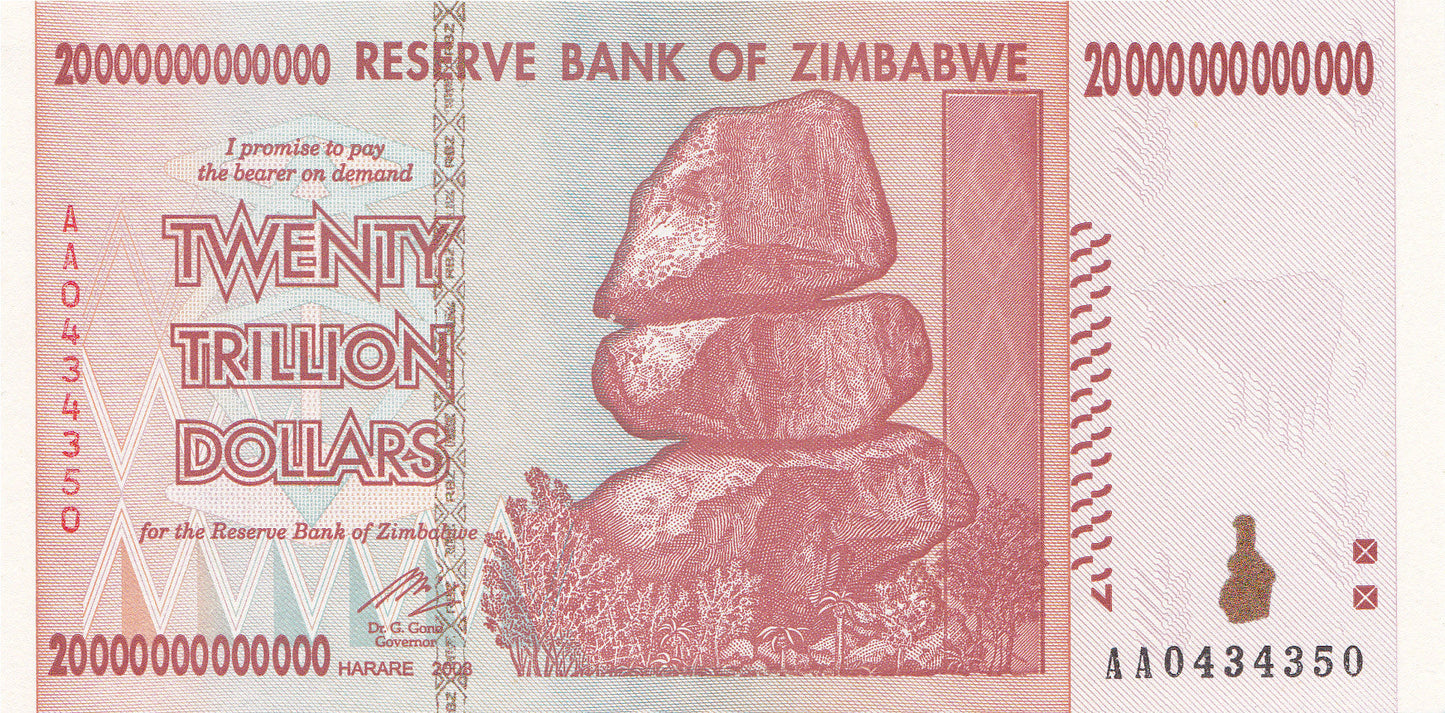 Zimbabwe 20 Trillion Dollar Note