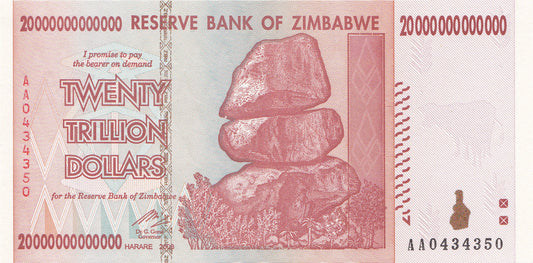 Zimbabwe 20 Trillion Dollar Note